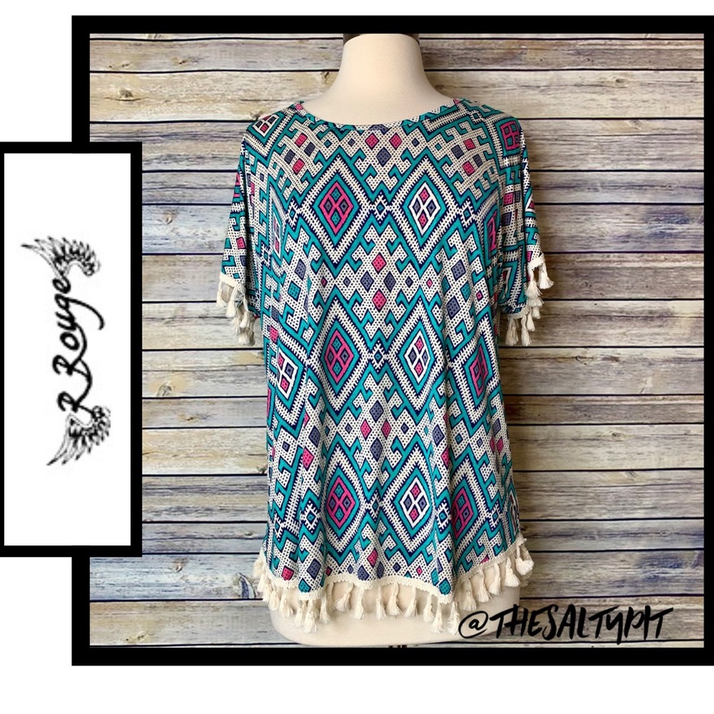 R. Rouge USA Tassel Boho Top, Sz M